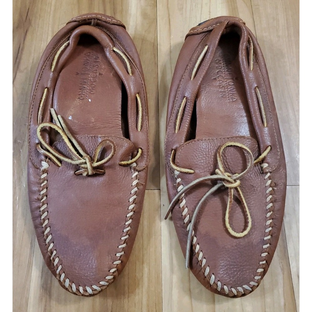 Minnetonka Mens Brown Leather Driving Moccasins Loafers Shoes Size 10.5 READ